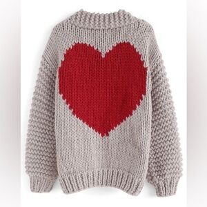 Chicwish Hand Knit Chunky Cardigan Sweater Key To My Heart Cream Red S/M